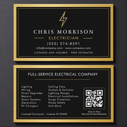Carte de visite Électricien Code QR Noir Électrici