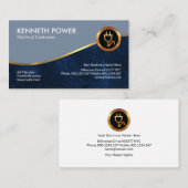 Carte De Visite Électricien de Blue Grunge Royal Gold Wave (Devant / Derrière)