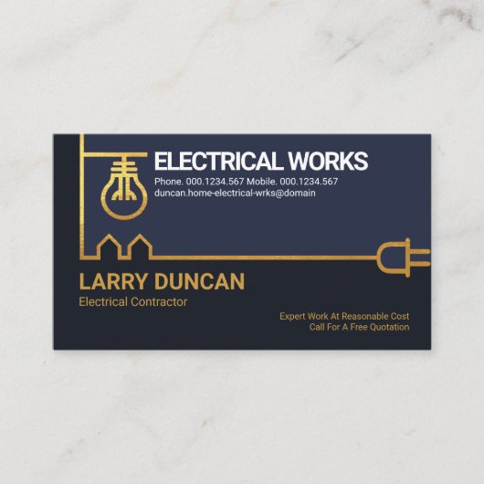 Carte De Visite Électricien en bulbe de la prise d'alimentation en (Devant)
