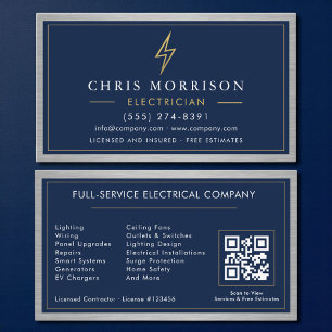 Carte De Visite Électricien Entrepreneur Électrique Code QR Métal