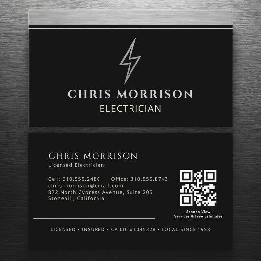 Carte De Visite Électricien industriel Code QR métallique