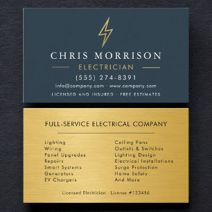 Carte De Visite Électricien Industriel Or Entrepreneur Polyvalent