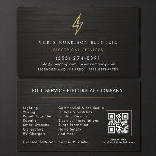 Carte De Visite Électricien Métallisé Noir Or Service Électrique