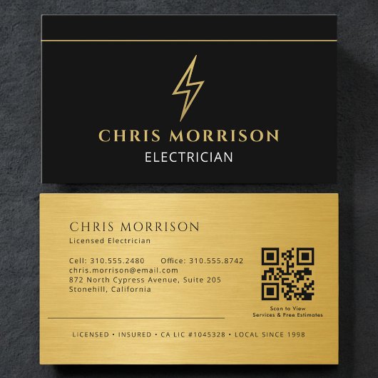 Carte de visite Électricien Moderne avec QR Code