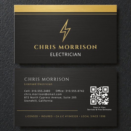 Carte De Visite Électricien Moderne Code QR