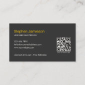 Carte De Visite Électricien Moderne Code QR Noir Jaune (Dos)