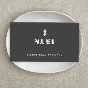 Carte De Visite Électricien moderne Gold Lightning Logo Noir