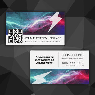 Carte De Visite Electricien moderne QR - Éclair professionnel