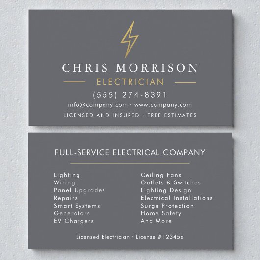 Carte De Visite Électricien Or Gris