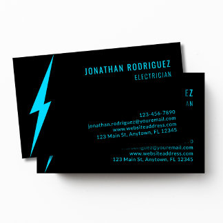 Carte De Visite Électricien Personnalisé Bolt Éclairage Néon Bleu