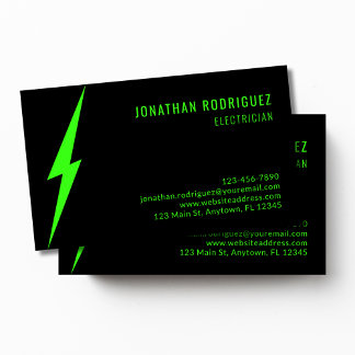 Carte De Visite Électricien Personnalisé Éclair Lumineux Néon Vert