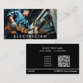 Carte De Visite *~* Electricien professionnel AP75 Photo Câbles QR (Devant / Derrière)