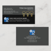 Carte De Visite Électricien rétro Grey Columns Gold Light Bulb (Devant / Derrière)