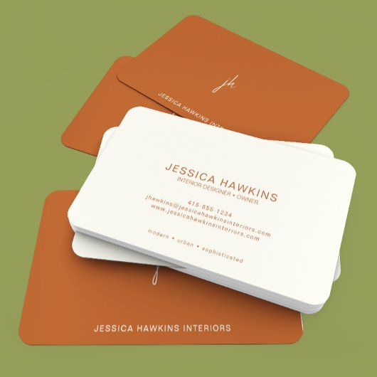 Carte De Visite Élégamment Simple Script Monogramme Orange foncé