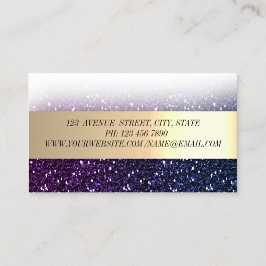 Carte De Visite Elegan Modern Ombre Glittery Bokeh, Gold Stripes (Dos)