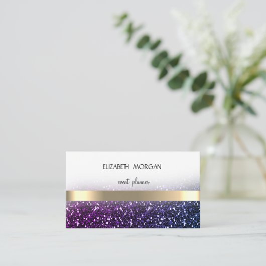Carte De Visite Elegan Modern Ombre Glittery Bokeh, Gold Stripes (Debout devant)