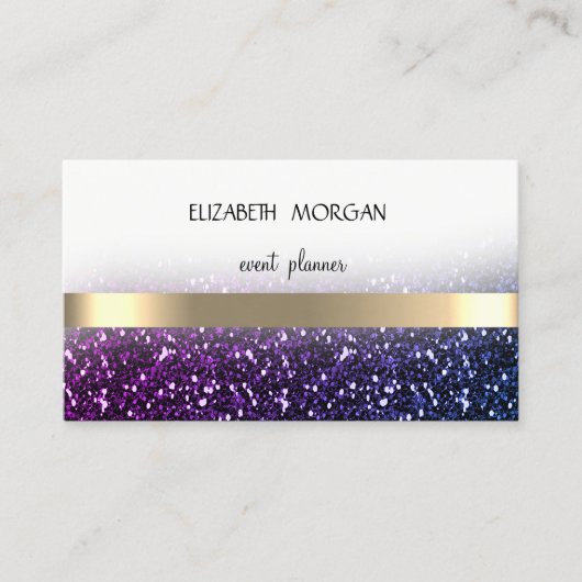Carte De Visite Elegan Modern Ombre Glittery Bokeh, Gold Stripes (Devant)