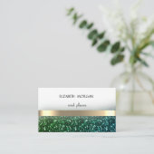 Carte De Visite Elegan moderne Green Glittery Bokeh, Gold Stripes (Debout devant)