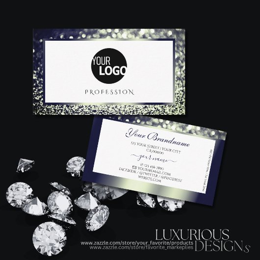 Carte De Visite Elegance Blue Silver Ombre Parties scintillant Bla