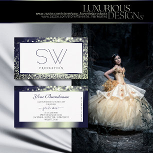 Carte De Visite Elegance Blue Silver Ombre Parties scintillant Whi