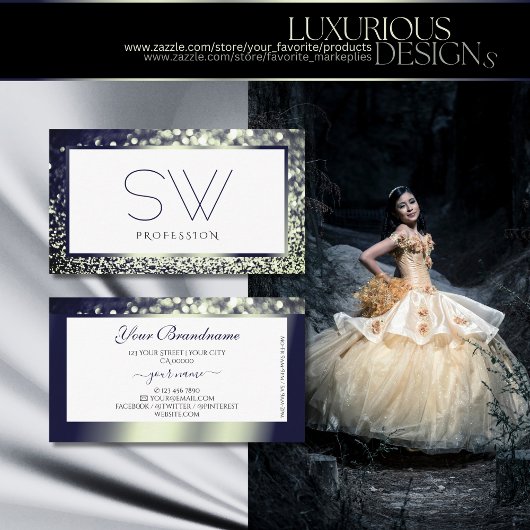 Carte De Visite Elegance Blue Silver Ombre Parties scintillant Whi