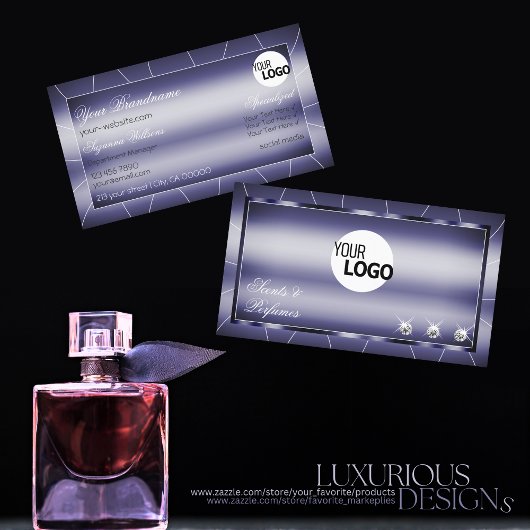 Carte De Visite Elegance Blue Stylish Noble avec diamants et logo