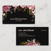 Carte De Visite Élégance botanique : Floral noir et rose (Devant / Derrière)