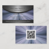 Carte De Visite Élégance en métal bleu avec code QR (Devant / Derrière)