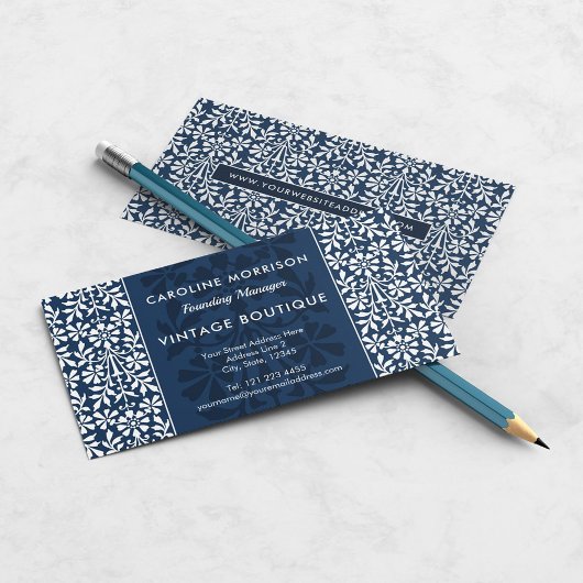 Carte De Visite Élégance florale scandinave bleue et blanche