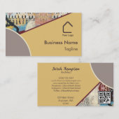 Carte De Visite Élégance neutre Accents Abstraits Logo Code QR (Devant / Derrière)