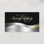 Carte De Visite Elégance Noir Wavy Argent Décor avec Initiales (Devant)