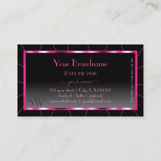 Carte De Visite Elegance Shimmery Pink Black Ombre avec Monogramme (Dos)