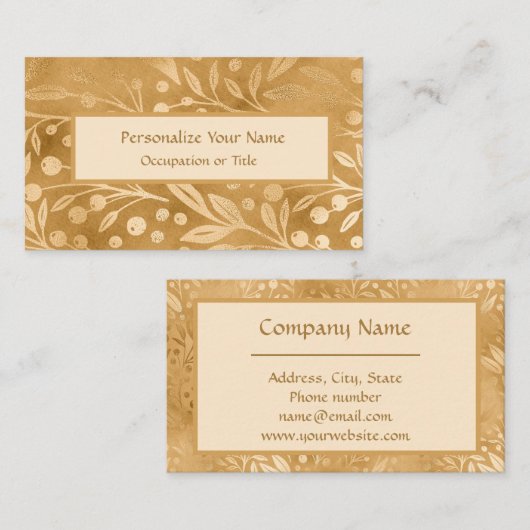 Carte De Visite Élégance Simple Gold Foliage Style Luxe (Devant / Derrière)