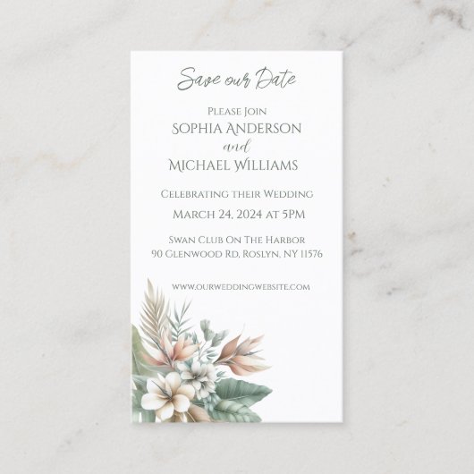 Carte De Visite Élégance tropicale- Mariage-Enregistrer la date- (Devant)