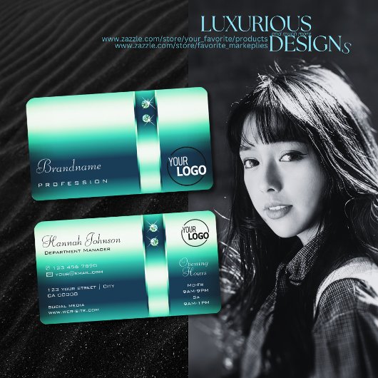 Carte De Visite Elegance Turquoise Gradient Shimmery Diamonds ajou