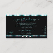 Carte De Visite Élégance Turquoise noir brillant Diamants Initiale (Dos)
