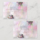 Carte De Visite Elégant Abstrait Aquarelle Fleurs Gold Frame Top (Devant / Derrière)