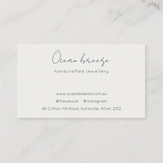 Carte De Visite Elégant Abstrait Aquarelle Logo Bleu Or Plage (Dos)