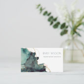 Carte De Visite Élégant Abstrait Encre d'alcool Dusky Gold Green (Debout devant)