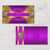 Carte De Visite Élégant Affaires Purple Magenta Or Damask Jewel (Devant / Derrière)