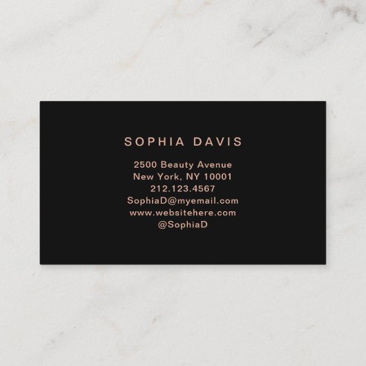 Carte De Visite Élégant Agate noir avec Faux Rose Gold (Dos)