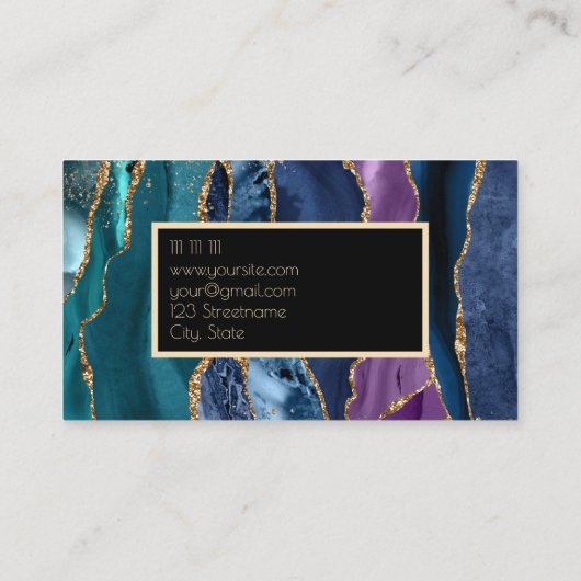 Carte De Visite Elegant Agate or bleu vert noir designer Busin (Dos)