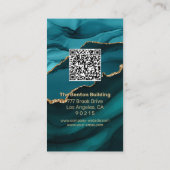 Carte De Visite Élégant Agate sarcelle et or, Code QR Logo Pro (Dos)