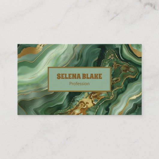 Carte De Visite Élégant Agate vert avec doré - Moderne (Devant)