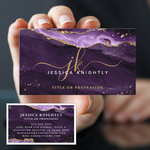 Carte De Visite Élégant Agate violet Or Parties scintillant Script