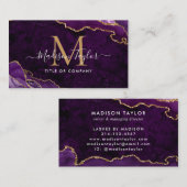 Carte De Visite Élégant Agate violet Or Parties scintillant Script (Devant / Derrière)