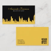 Carte De Visite Élégant agent immobilier Skyline Black & Gold (Devant / Derrière)