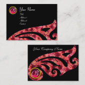 Carte De Visite ÉLÉGANT AILE 2 MONOGRAM, ROUGE RUBY, rose fuchsia, (Devant / Derrière)