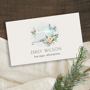 Carte De Visite Elégant Aqua Grey Machine à coudre Cuisine flora