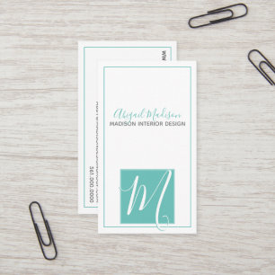 Carte De Visite Elégant Aqua Minimaliste + Script #Monogram